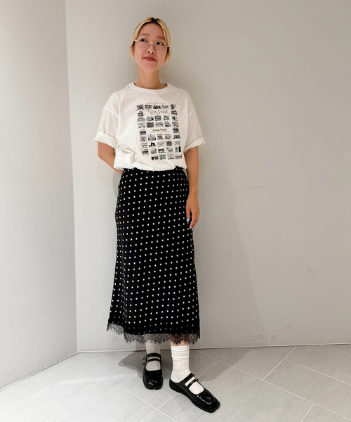 U by SPICK&SPAN(ユーバイスピックアンドスパン)の「ドットレーススカート(スカート・レディース・White/ブラック・FREE)」の3枚目の写真