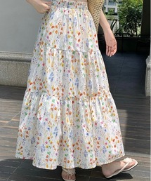 フラワープリントティアードロングスカート