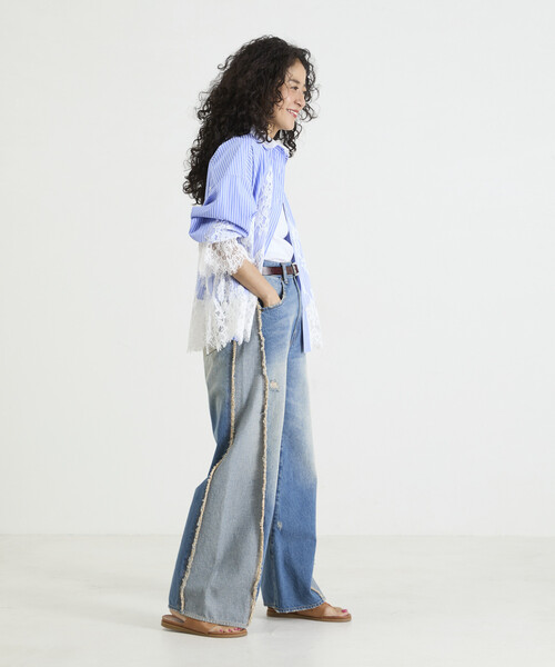 Freada(フリーダ)の「Freada/フリーダ レースドッキング ストライプ シャツ(シャツ/ブラウス・レディース・ブルー/ピンク・ONE SIZE)」の11枚目の写真