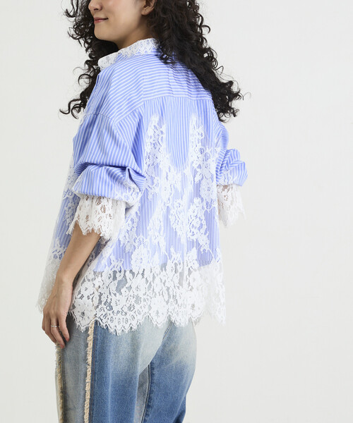 Freada(フリーダ)の「Freada/フリーダ レースドッキング ストライプ シャツ(シャツ/ブラウス・レディース・ブルー/ピンク・ONE SIZE)」の15枚目の写真