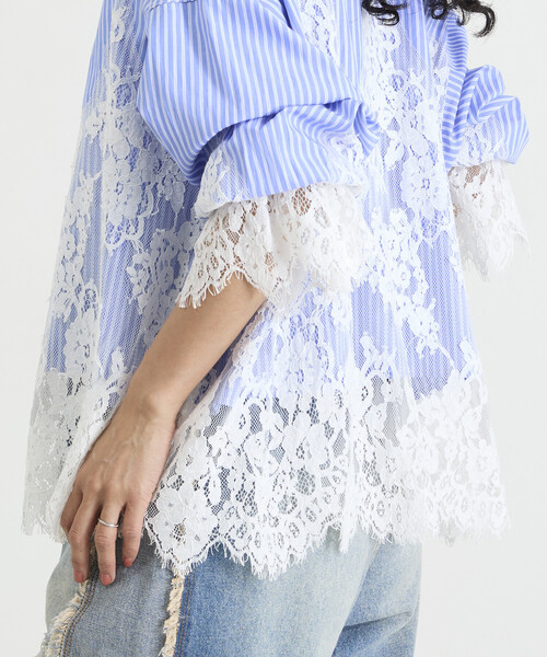 Freada(フリーダ)の「Freada/フリーダ レースドッキング ストライプ シャツ(シャツ/ブラウス・レディース・ブルー/ピンク・ONE SIZE)」の16枚目の写真