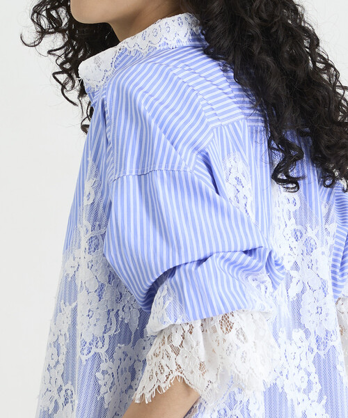 Freada(フリーダ)の「Freada/フリーダ レースドッキング ストライプ シャツ(シャツ/ブラウス・レディース・ブルー/ピンク・ONE SIZE)」の17枚目の写真