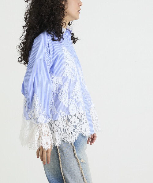 Freada(フリーダ)の「Freada/フリーダ レースドッキング ストライプ シャツ(シャツ/ブラウス・レディース・ブルー/ピンク・ONE SIZE)」の18枚目の写真
