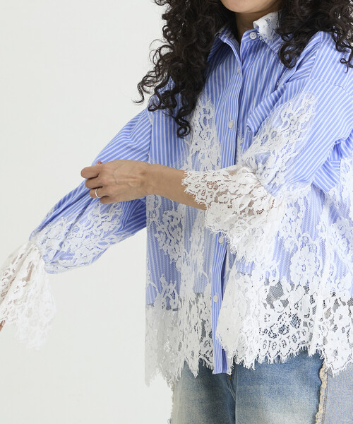 Freada(フリーダ)の「Freada/フリーダ レースドッキング ストライプ シャツ(シャツ/ブラウス・レディース・ブルー/ピンク・ONE SIZE)」の19枚目の写真