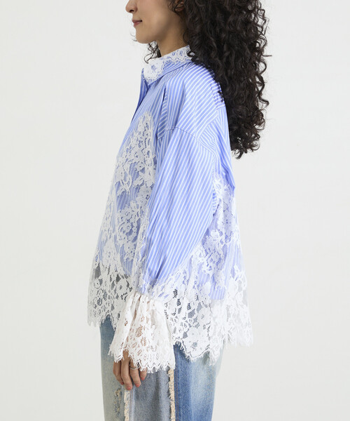 Freada(フリーダ)の「Freada/フリーダ レースドッキング ストライプ シャツ(シャツ/ブラウス・レディース・ブルー/ピンク・ONE SIZE)」の22枚目の写真