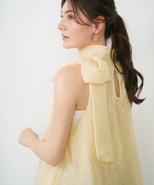 Lunea(ルネア)の「サイドリボンシアートップス/ side ribbon sheer top(シャツ/ブラウス・レディース・アイボリー/ピンク/ブラック/イエロー・FREE)」の3枚目の写真