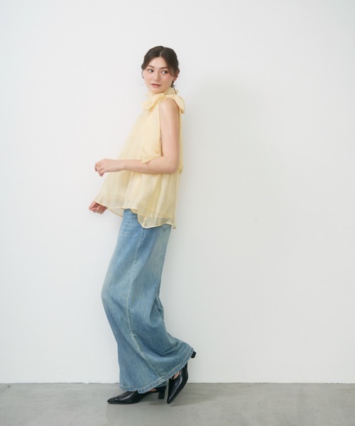 Lunea(ルネア)の「サイドリボンシアートップス/ side ribbon sheer top(シャツ/ブラウス・レディース・アイボリー/ピンク/ブラック/イエロー・FREE)」の5枚目の写真