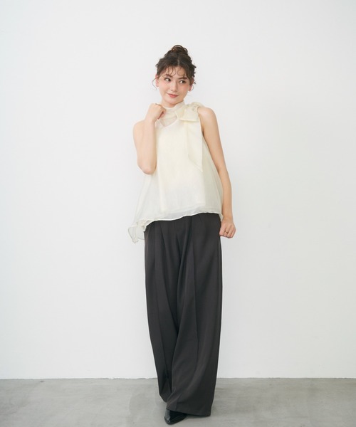 Lunea(ルネア)の「サイドリボンシアートップス/ side ribbon sheer top(シャツ/ブラウス・レディース・アイボリー/ピンク/ブラック/イエロー・FREE)」の15枚目の写真