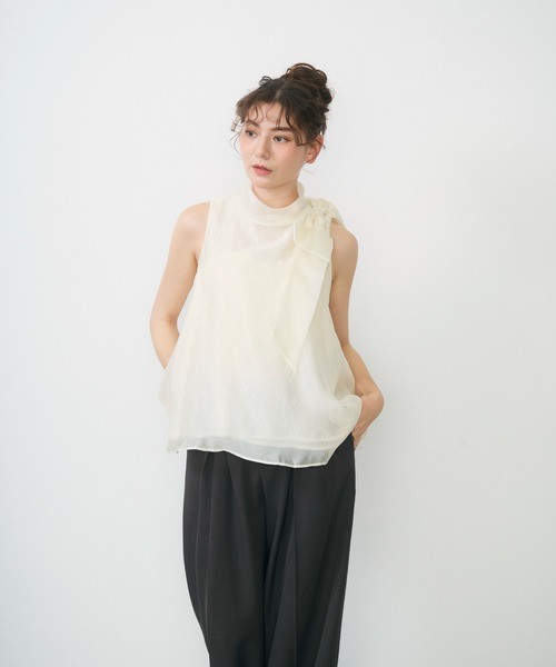 Lunea(ルネア)の「サイドリボンシアートップス/ side ribbon sheer top(シャツ/ブラウス・レディース・アイボリー/ピンク/ブラック/イエロー・FREE)」の13枚目の写真