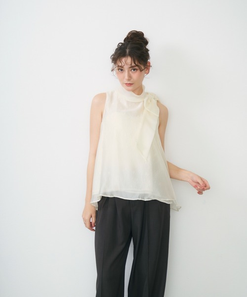 Lunea(ルネア)の「サイドリボンシアートップス/ side ribbon sheer top(シャツ/ブラウス・レディース・アイボリー/ピンク/ブラック/イエロー・FREE)」の12枚目の写真