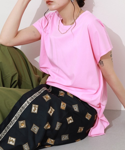 シルケットコットンフレンチスリーブチュニック（Tシャツ/カットソー
