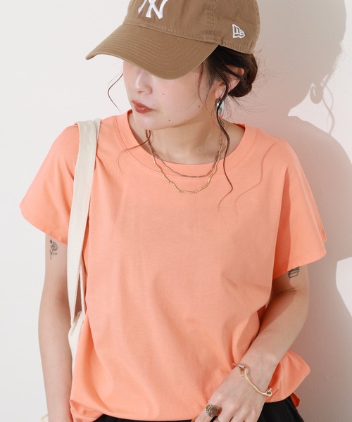 Re:EDIT(リエディ)の「シルケットコットンフレンチスリーブチュニック(Tシャツ/カットソー・レディース・オレンジ/グリーン/ピンク・M)」の3枚目の写真