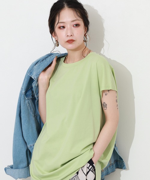 Re:EDIT(リエディ)の「シルケットコットンフレンチスリーブチュニック(Tシャツ/カットソー・レディース・オレンジ/グリーン/ピンク・M)」の2枚目の写真
