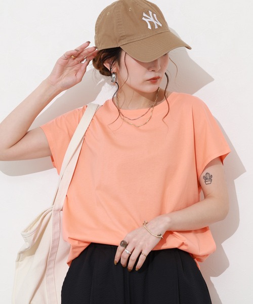 Re:EDIT(リエディ)の「シルケットコットンフレンチスリーブチュニック(Tシャツ/カットソー・レディース・オレンジ/グリーン/ピンク・M)」の21枚目の写真