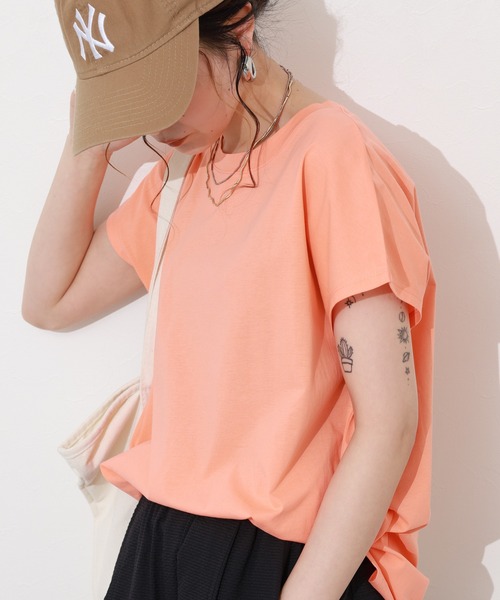 Re:EDIT(リエディ)の「シルケットコットンフレンチスリーブチュニック(Tシャツ/カットソー・レディース・オレンジ/グリーン/ピンク・M)」の22枚目の写真