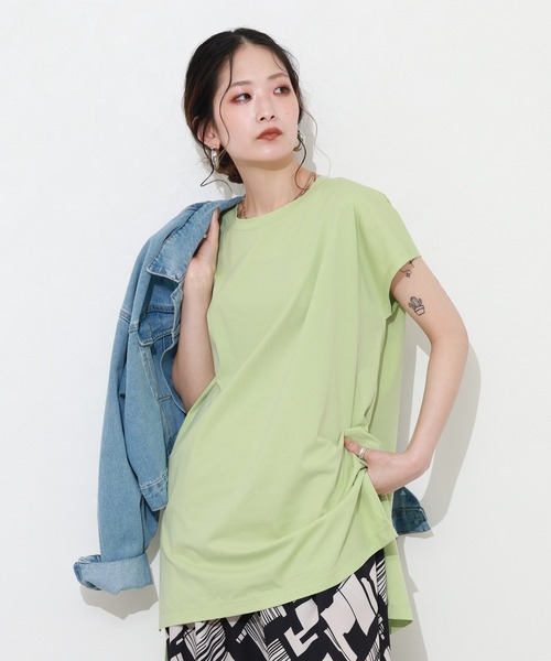 Re:EDIT(リエディ)の「シルケットコットンフレンチスリーブチュニック(Tシャツ/カットソー・レディース・オレンジ/グリーン/ピンク・M)」の4枚目の写真