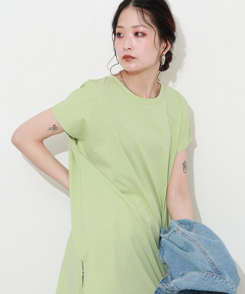 Re:EDIT(リエディ)の「シルケットコットンフレンチスリーブチュニック(Tシャツ/カットソー・レディース・オレンジ/グリーン/ピンク・M)」の6枚目の写真