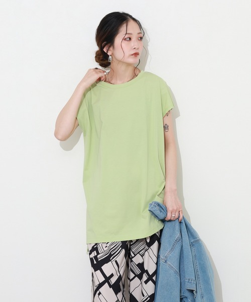 Re:EDIT(リエディ)の「シルケットコットンフレンチスリーブチュニック(Tシャツ/カットソー・レディース・オレンジ/グリーン/ピンク・M)」の7枚目の写真