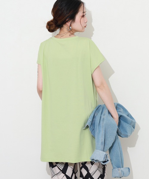 Re:EDIT(リエディ)の「シルケットコットンフレンチスリーブチュニック(Tシャツ/カットソー・レディース・オレンジ/グリーン/ピンク・M)」の8枚目の写真