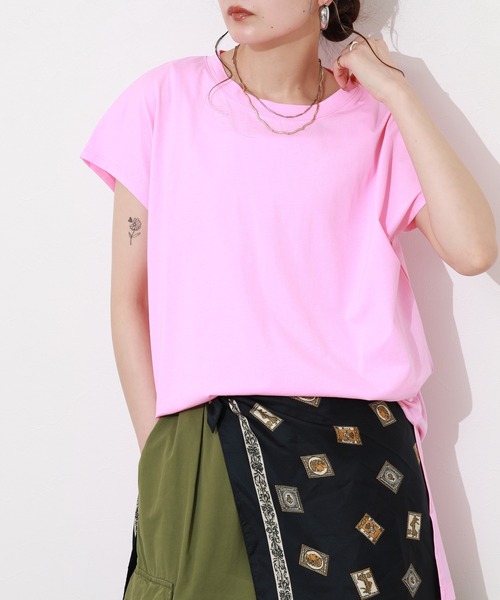 Re:EDIT(リエディ)の「シルケットコットンフレンチスリーブチュニック(Tシャツ/カットソー・レディース・オレンジ/グリーン/ピンク・M)」の11枚目の写真