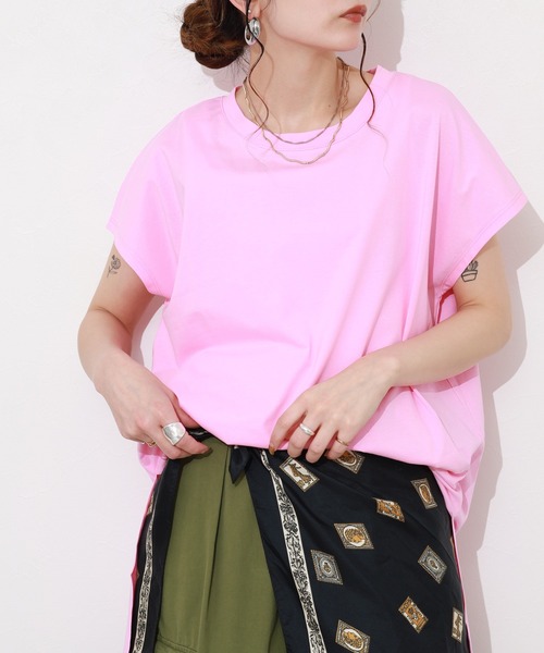 Re:EDIT(リエディ)の「シルケットコットンフレンチスリーブチュニック(Tシャツ/カットソー・レディース・オレンジ/グリーン/ピンク・M)」の12枚目の写真