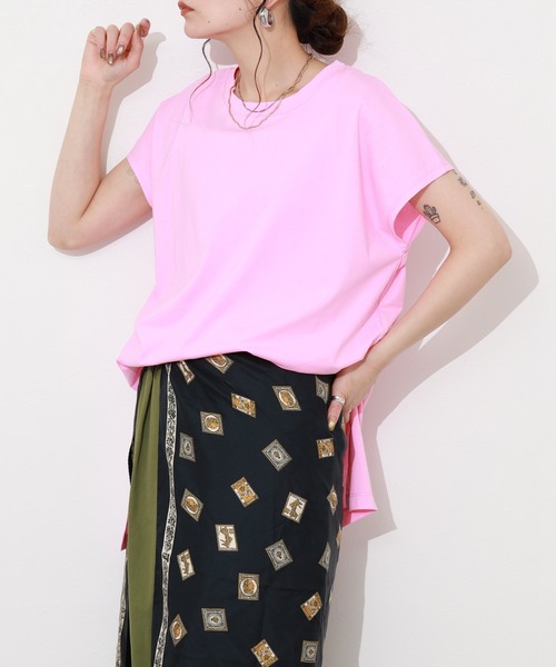 Re:EDIT(リエディ)の「シルケットコットンフレンチスリーブチュニック(Tシャツ/カットソー・レディース・オレンジ/グリーン/ピンク・M)」の13枚目の写真