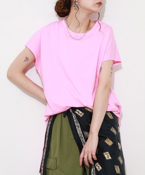 Re:EDIT(リエディ)の「シルケットコットンフレンチスリーブチュニック(Tシャツ/カットソー・レディース・オレンジ/グリーン/ピンク・M)」の17枚目の写真