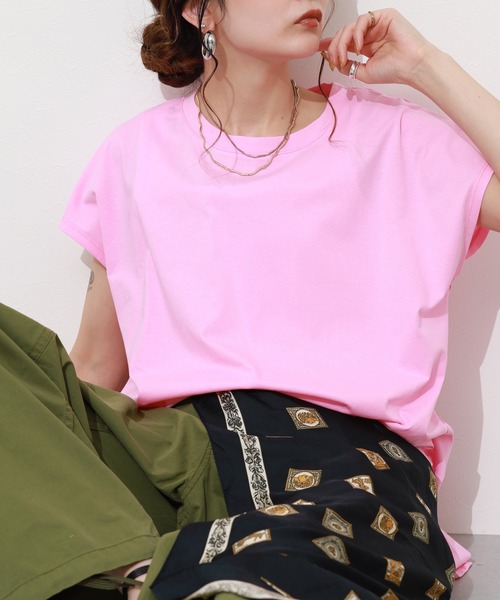 Re:EDIT(リエディ)の「シルケットコットンフレンチスリーブチュニック(Tシャツ/カットソー・レディース・オレンジ/グリーン/ピンク・M)」の18枚目の写真