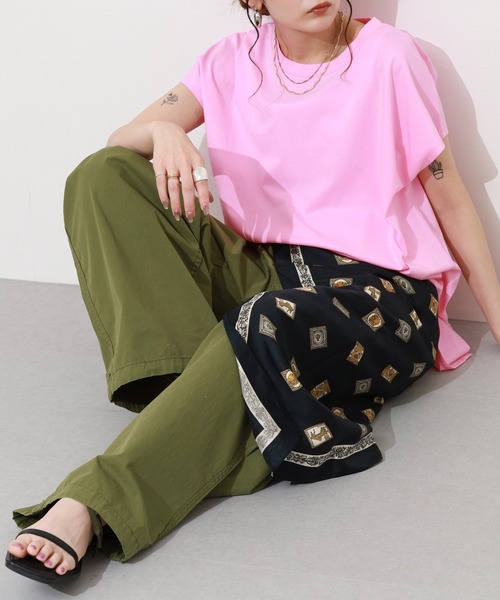 Re:EDIT(リエディ)の「シルケットコットンフレンチスリーブチュニック(Tシャツ/カットソー・レディース・オレンジ/グリーン/ピンク・M)」の19枚目の写真
