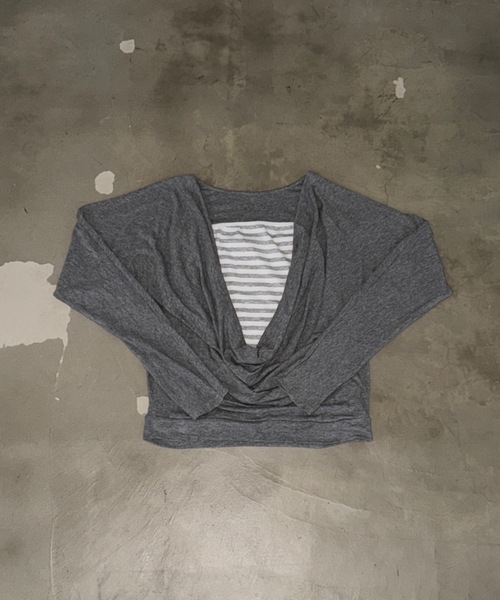 SHAGGIE(シャギー)の「ボーダーチューブトップ付きカシュクールルーズトップス(Tシャツ/カットソー・レディース・ブラック/グレー/ホワイト・FREE)」の14枚目の写真