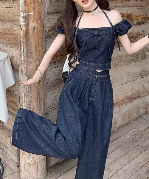 FAVORITO(ファヴォリート)の「デニムトップスワイドパンツセットアップ(セットアップ・レディース・ブルー・XL/L/M/S)」の4枚目の写真