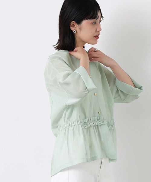 Gready Brilliant（グレディブリリアン）の「綿ボイルＶネックペプラム７分袖（その他アウター・レディース・オフホワイト/ブルーグリーン・38）」の17枚目の写真