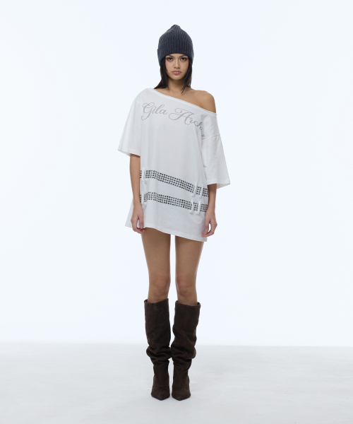 GILAARCHIVE（ギラアーカイブ）の「SQUARE STUD BELT ONE SHOULDER T-SHIRTS_WHITE（Tシャツ/カットソー・レディース・その他・FREE）」の2枚目の写真