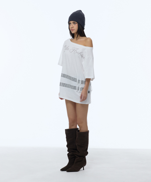 GILAARCHIVE（ギラアーカイブ）の「SQUARE STUD BELT ONE SHOULDER T-SHIRTS_WHITE（Tシャツ/カットソー・レディース・その他・FREE）」の3枚目の写真