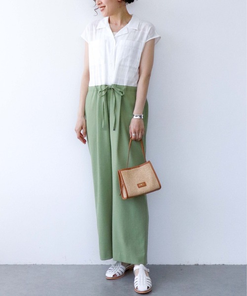 midorikawa オールインワン つなぎ 18SS Sサイズ セール】異素材切替オールインワン（つなぎ/オールインワン）｜Jines