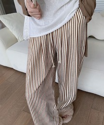 ナチュラルストライプの楽ちんワイドパンツ