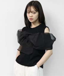 チュールドレープショルダーTシャツ TULLE DRAPE SHOULDER T-SHIRT