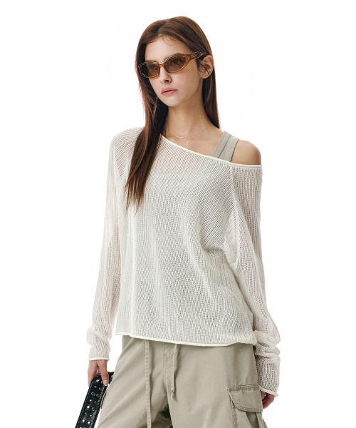 SECONDMONO（セカンドモノローグ）の「Openwork Boat Neck Knit [IVORY]_SEWKT010IVORY（ニット/セーター・レディース・その他・F）」の2枚目の写真