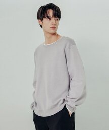 男性クルーネック配色スウェット (LT-GREY)