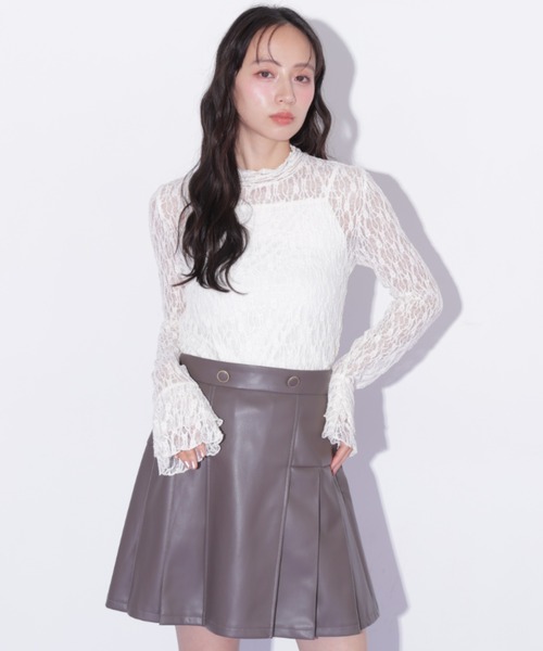 JILL by JILL STUART(ジルバイジルスチュアート)の「サイドプリーツフェイクレザーミニスカート(スカート・レディース・ブラウン/ベージュ・MEDIUM/SMALL)」の21枚目の写真