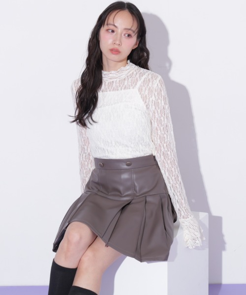 JILL by JILL STUART(ジルバイジルスチュアート)の「サイドプリーツフェイクレザーミニスカート(スカート・レディース・ブラウン/ベージュ・MEDIUM/SMALL)」の19枚目の写真