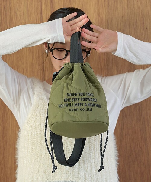 coen(コーエン)の「【新型登場】ロゴ刺繍キカキルト 2way巾着ショルダーバッグ(ショルダーバッグ・レディース・コバルトブルー/その他7/オリーブ/シルバー/ブラック/その他4・FREE)」の3枚目の写真