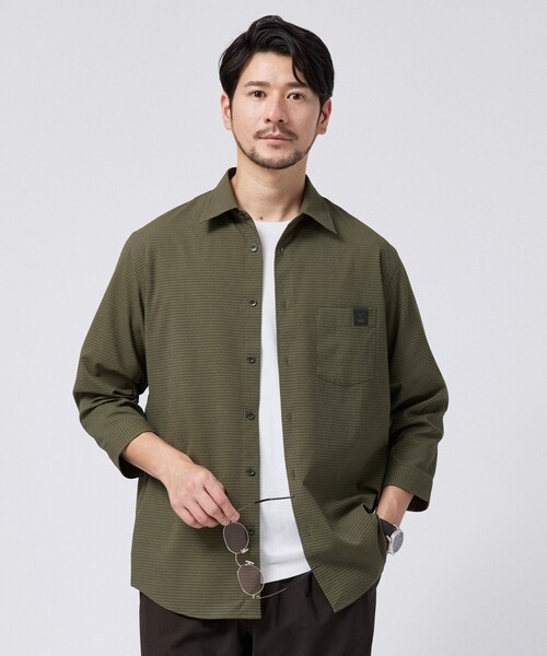 TAKEO KIKUCHI(タケオキクチ)の「【日本製】DotAir(R)サッカー7分袖シャツ(シャツ/ブラウス・メンズ・ブラック/ブルー/カーキ・02/03/04)」の2枚目の写真