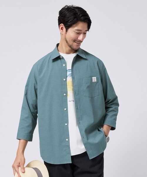 TAKEO KIKUCHI(タケオキクチ)の「【日本製】DotAir(R)サッカー7分袖シャツ(シャツ/ブラウス・メンズ・ブラック/ブルー/カーキ・02/03/04)」の3枚目の写真