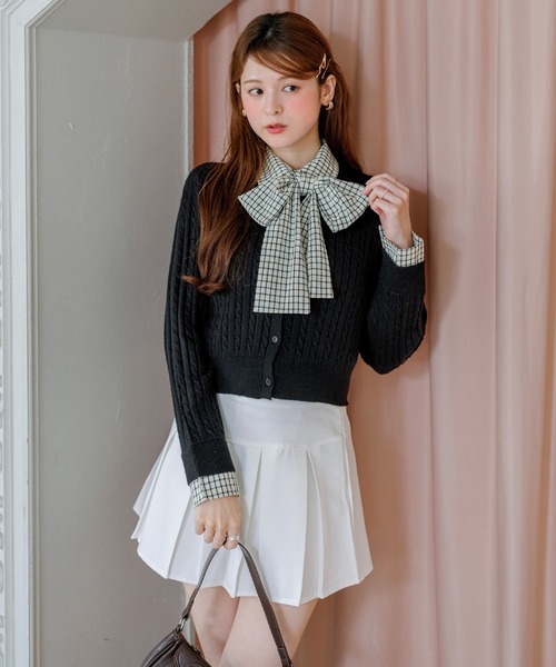alotta(アロッタ)の「【Corie】チェック柄ボウタイシャツ2WAY仕様カーディガン(カーディガン/ボレロ・レディース・グレー/ブラック/アイボリー・M/L)」の12枚目の写真