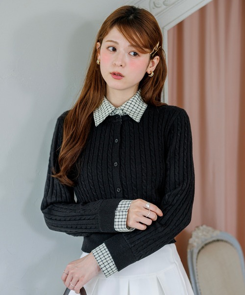 alotta(アロッタ)の「【Corie】チェック柄ボウタイシャツ2WAY仕様カーディガン(カーディガン/ボレロ・レディース・グレー/ブラック/アイボリー・M/L)」の16枚目の写真