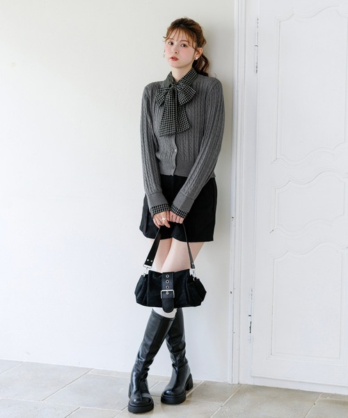 alotta(アロッタ)の「【Corie】チェック柄ボウタイシャツ2WAY仕様カーディガン(カーディガン/ボレロ・レディース・グレー/ブラック/アイボリー・M/L)」の7枚目の写真
