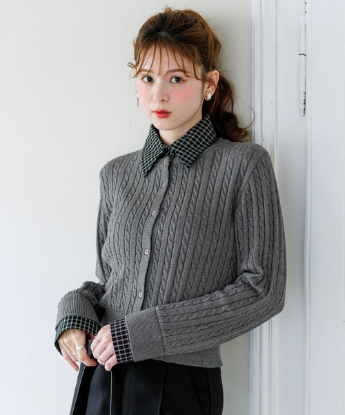 alotta(アロッタ)の「【Corie】チェック柄ボウタイシャツ2WAY仕様カーディガン(カーディガン/ボレロ・レディース・グレー/ブラック/アイボリー・M/L)」の9枚目の写真