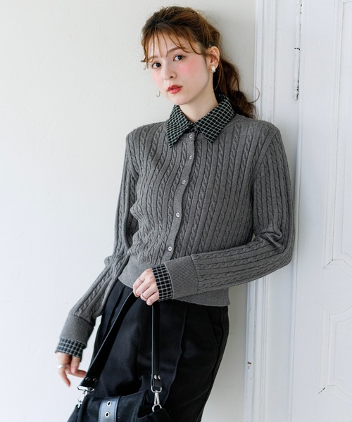 alotta(アロッタ)の「【Corie】チェック柄ボウタイシャツ2WAY仕様カーディガン(カーディガン/ボレロ・レディース・グレー/ブラック/アイボリー・M/L)」の10枚目の写真