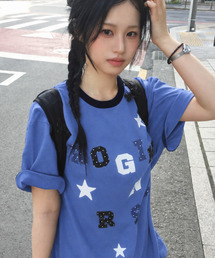 ROGIN N ROSIE（ロギンエンロージー）の「Logo Spell Point Starry Ringer T-shirt Blue（Tシャツ/カットソー）」